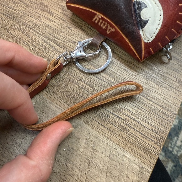 Handmade Embossed name AMY Genuine Leather Owl Coin Purse with Wrist Strap - Picture 3 of 6